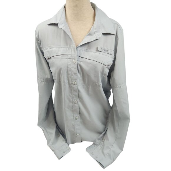 Columbia Performance Fishing Gear Lo Drag Long Sleeve Shirt Cirrus Grey Women L - Picture 1 of 12